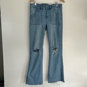 American Eagle Distressed Kick Boot Jeans Western Boho Minimalist High Rise 12